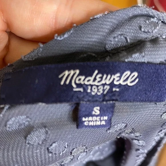 Madewell Swiss Dot Blouse Long Sleeves Gray Ice Leaf Blouse b6940 Top Sheer S - Picture 6 of 7